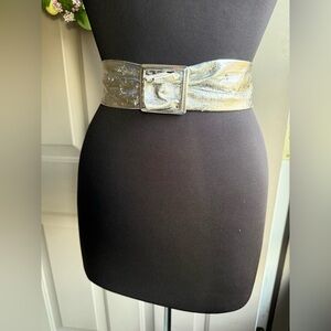 Vintage silver leather wide belt, size small